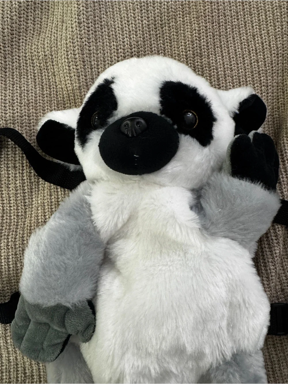 Fiesta Plush Lemur Kids Backpack - White, Gray & Black